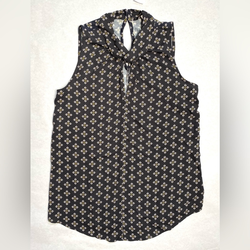 LOFT Women’s Gray Floral Sleeveless Twisted Keyhole Neckline Top Blouse Size XS